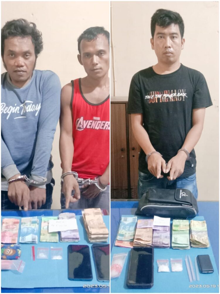 Foto ketiga tersangka dan barang bukti yang diamankan Sat Narkoba Polres Tanjungbalai.