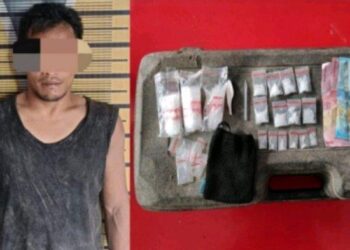 Atok (40) bandar narkoba yang nekat nyebur ke sungai untuk menghindari kejaran polisi saat diamankan petugas.