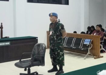 Foto: Suasana sidang vonis ke Kapten Inf Hormat Togarly Purba di Pengadilan Militer Medan (Farid/detikSumut)