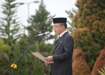 Bupati Humbahas, Dosmar Banjarnahor, saat sebagai inspektur upacara.