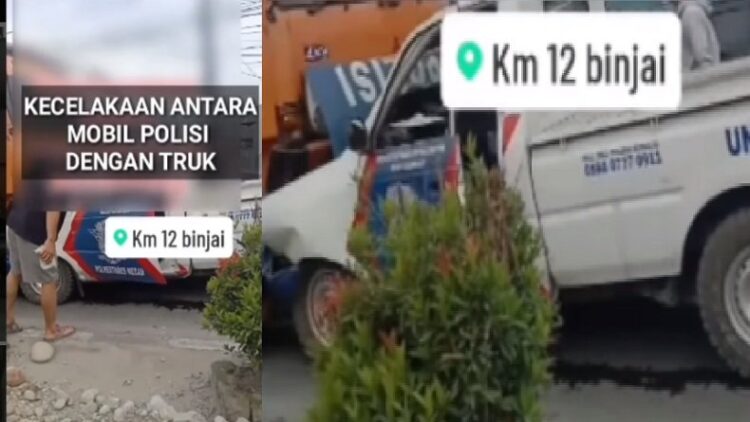 Kecelakaan di Deliserdang, Truk Tabrak Mobil Polisi, 2 Anggota Luka-Luka (Foto: Tangkapan Layar)