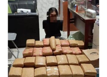 Penampakan kurir 135 kilogram ganja yang diamankan Polisi di Stabat, Kabupaten Langkat, Sumatera Utara.