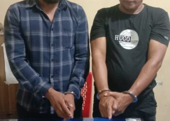 Foto kedua tersangka dan barang bukti sabu yang diamankan Satres Narkoba Polres Tanjungbalai.