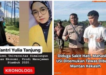 Tantri Yulia Tanjung, mahasiswi Fakultas Ekonomi Universitas Simalungun (USI) ditemukan tewas di Serdang Bedagai, Sunatera Utara, Sabtu (15/7/2023). Pelaku ditangkap aparat kepolisian yang merupakan mantan pacar korban. KOLASE TRIBUN MEDAN