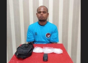 Indra Pribadi (31) warga Desa Sei Apung Jaya, Kecamatan Tanjungbalai, Kabupaten Asahan diamankan polisi beserta sabu seberat 275 gram, Senin (28/8/2023). TRIBUN MEDAN/HO