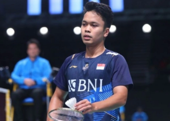 Tunggal putra Anthony Sinisuka Ginting mengunci kemenangan babak 16 besar Australian Open 2023 dengan straight games 21-15, 21-18 atas wakil India Kiran George di Sydney, Kamis. (ANTARA/HO-PP PBSI)