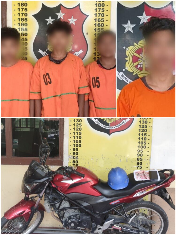 Foto keempat pelaku dan barang bukti yang diamankan Polisi.
