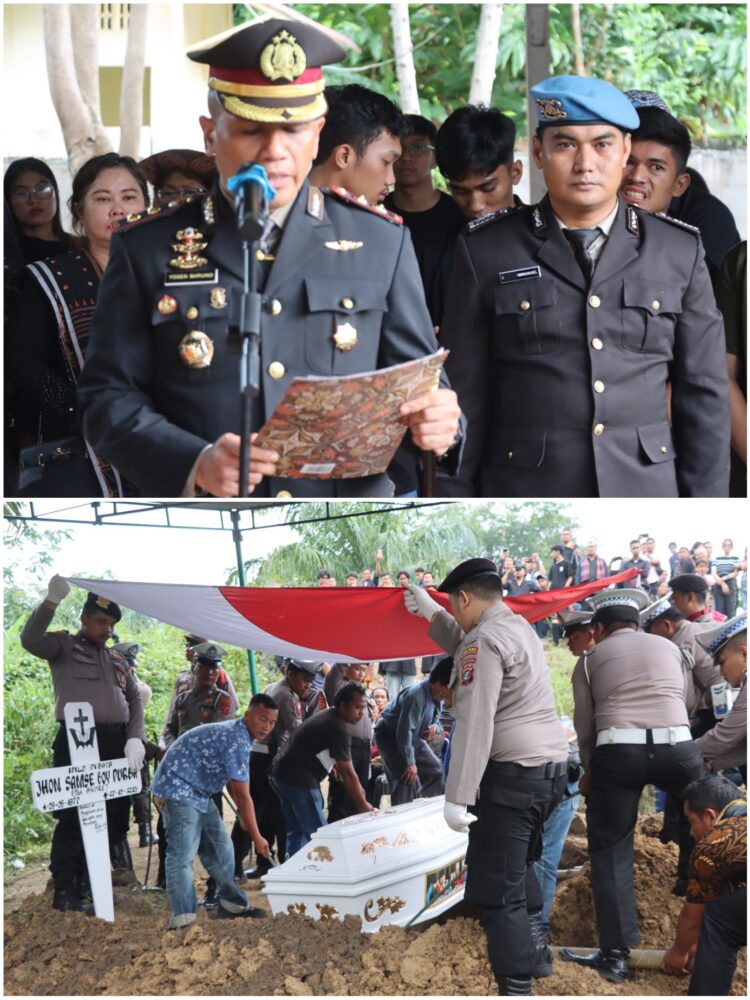 Kapolres Pematang Siantar, AKBP Yogen Heroes Baruno SH, SIK, pimpin pemakaman jenazah Almarhum Aiptu John Boy Samse Purba.