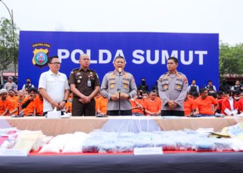 Kegiatan press release Polda Sumatera Utara.