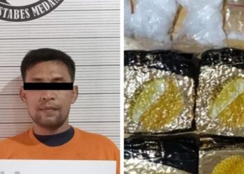 Sat Narkoba Polrestabes Medan menangkap seorang bandar narkoba jenis sabu dan pll ekstasi di Jalan Karya Jaya, Gang Eka Budi, Kelurahan Gedung Johor, Kecamatan Medan Johor. IST