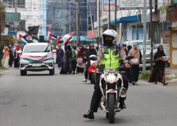 Polres Pematang Siantar terjunkan 77 personil amankan aksi solidaritas peduli Palestina, Minggu (22/10/2023).