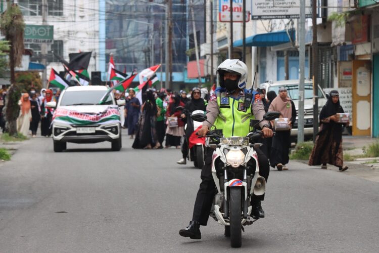 Polres Pematang Siantar terjunkan 77 personil amankan aksi solidaritas peduli Palestina, Minggu (22/10/2023).