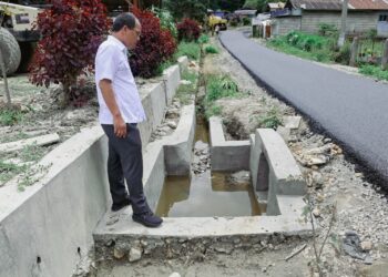 Bupati Humbahas, Dosmar Banjarnahor, saat meninjau pembangunan hotmix Jalan Pollung-Siriaria, Kecamatan Pollung, beberapa hari lalu.