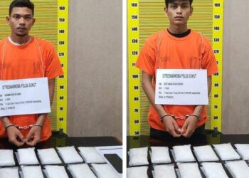 Kedua pelaku penyelundupan sabu, yakni Muhammad Fahzir (24) dan RM (17) pelajar warga Provinisi Aceh ditangkap Polda Sumut, Minggu (29/10/2023) dari Bandara Kulanamo.