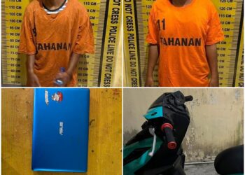 Foto keduia pelaku curat dan barang bukti yang diamankan Polres Simalungun.