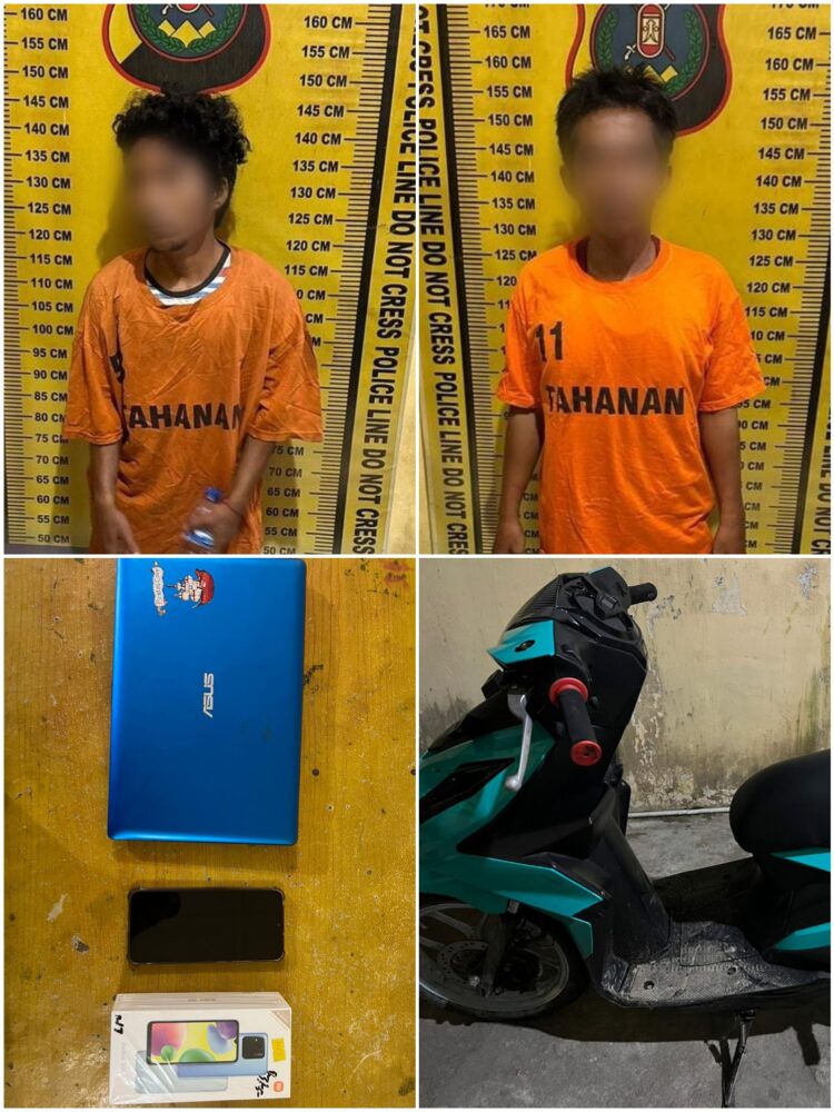 Foto keduia pelaku curat dan barang bukti yang diamankan Polres Simalungun.
