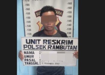 Pelaku pembacokan bapak dan anak, Y alias Anto (42) diamankan personel Polsek Rambutan dan Polres Tebingtinggi, pada Selasa (07/11/2023). TRIBUN MEDAN/HO