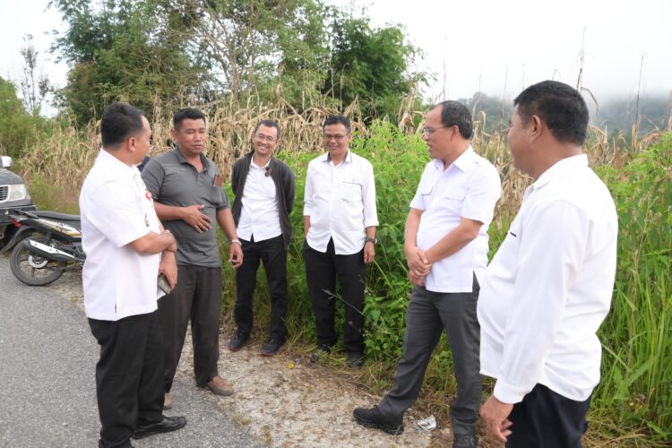 Bupati Humbahas, Dosmar Banjarnahor SE, saat meninjau rekonstruksi pembangunan jalan ruas Pusuk-Parlilitan, Rabu (27/12/2023).