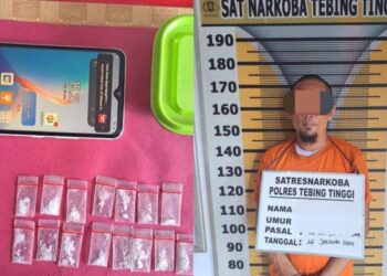 Tersangka pemilik 15 paket narkotika jenis sabu-sabu, MRS (39) saat diamankan di Mapolres Tebing Tinggi, Selasa (23/1/2024) lalu.