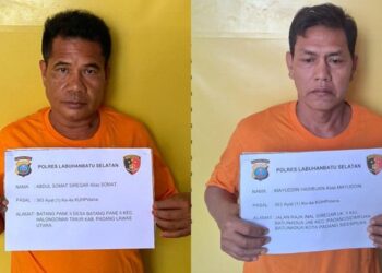 Foto: Tampang dua pencuri modus pecah kaca di Labusel. Foto: (Dok. Polres Labusel)
