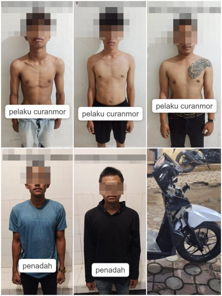 Foto kelima pelaku dan barang bukti Honda Vario yang diamankan Polisi,
