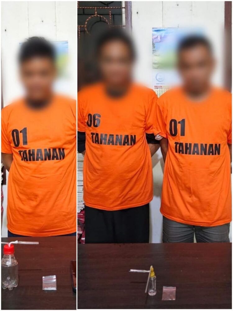 Foto ketiga tersangka yang diamankan Sat Narkoba Polres Simalungun.