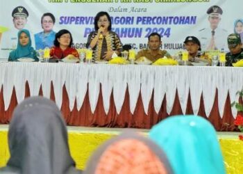 Supervisi Nagori Percontohan PKK dipimpin Ketua TP PKK Simalungun, Ny. Ratnawati Radiapoh Hasiholan Sinaga.