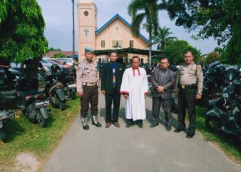 Polres Pematangsiantar laksanakan pengamanan gereja, di wilayah hukum Polres Pematangsiantar, Jumat (29/3/2024).