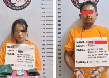HS alias Bondan bersama perempuan berinisial SE Alias Tompul ditangkap Satnarkoba Polres Labuhanbatu.
