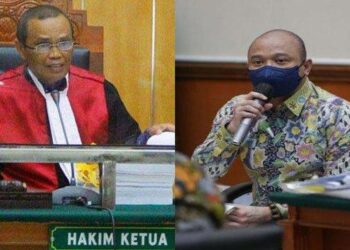 Hakim Jon Sarman Saragih dan terdakwa Teddy Minahasa di PN Jakarta Barat. HO
