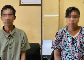 Pasangan suami istri (pasutri) ditangkap Satreskrim Polres Tulang Bawang Barat (Tubaba), Lampung terkait kasus pemerkosaan. (Foto: Istimewa).