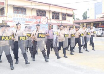 Asah kemampuan personil, Polres Pematangsiantar laksanakan latihan Dalmas, jelang Pilkada 2024.