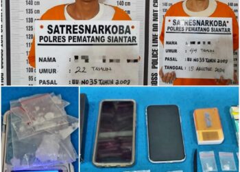 Foto kedua trsangka dan barang bukti yang diamankan Satuan Reserse Narkoba Polres Pematangsiantar.
