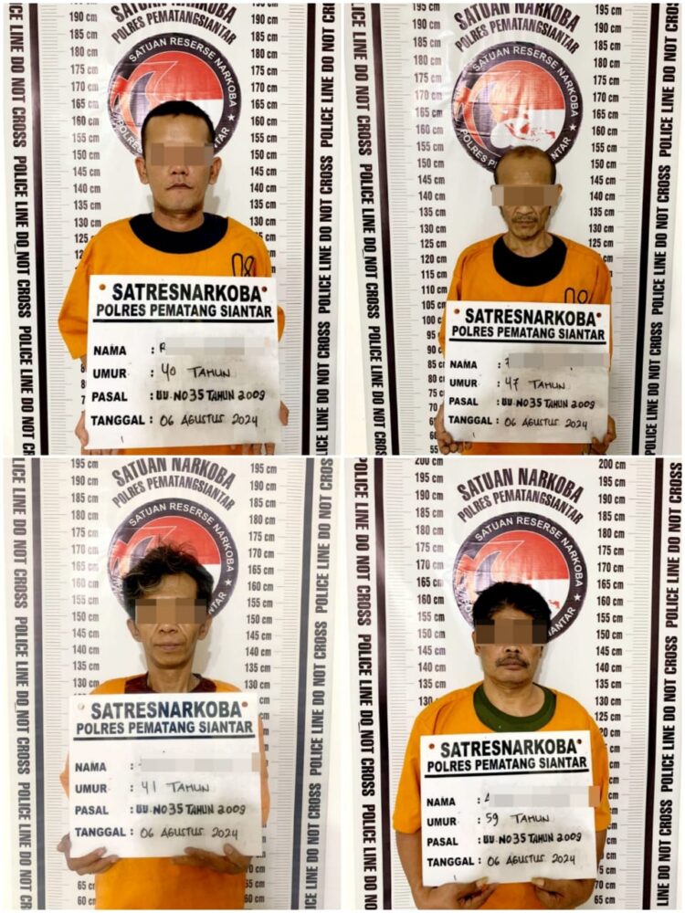 Foto ke empat pelaku yang ditangkap Satuan Reserse Narkoba Polres Pematangsiantar.