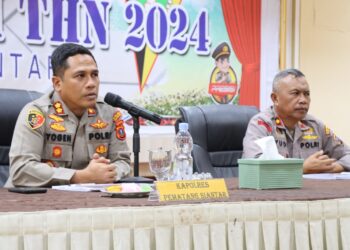 Kapolres Siantar, AKBP Yogen Heroes Baruno SH, SIK, pimpin pelaksanaan Anev GKTM Periode Semester I Tahun 2024, Selasa (13/8/2024), di Aula Polres Pematangsiantar.
