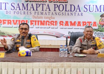 Kapolres Pematangsiantar, AKBP Yogen Heroes Baruno SH, SIK, diwakili Wakapolres Pematangsiantar, AKBP Ahmad Wahyudi, sambut Tim Dit Samapta Polda Sumut dalam rangka Supervisi Fungsi Samapta.