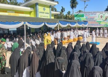 Suasana Hari Santri Nasional  X Tahun 2024, di Pondok Pesantren Mahabaturrosul Saw Manbaul Ulum Wal Hikam Siantar Sidomulyo, Kelurahan Simarimbun, Kecamatan Siantar Marimbun, pada Senin (22/10/2024), pukul:  08.00 WIB.