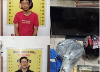 Foto kedua plaku dan barang bukti yang diamankan Polsek Sianțar Utara .