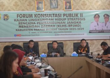 Suasana Forum Konsultasi Publik ke II Penyusunan Dokumen Kajian Lingkungan Hidup Strategis Rencana Pembangunan Jangka Menengah Daerah ( KLHS-RPJMD) Pakpak Bharat 2025-2029, di Aula Bappeltibangda Pakpak Bharat, Rabu (20/11/2024), lalu.