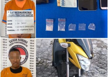 Foto kedua tersangka dan barang bukti yang diamankan Satuan Reserse Narkoba Polres Pematangsiantar.