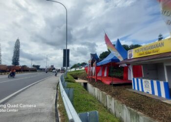 Foto: Pospam di Pintu Tol Sinaksak wilayah Polres Simalungun.