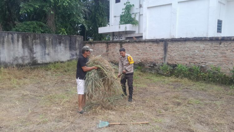 Bhabinkamtibmas Polsek Siantar Selatan, Aipda Eko Silalahi, SH, menyambangi warga Kelurahan Toba, dalam mendorong ketahanan pangan dengan membersihkan lahan kosong untuk menanam benih jangung, Jumat (13/12/2024) lalu.