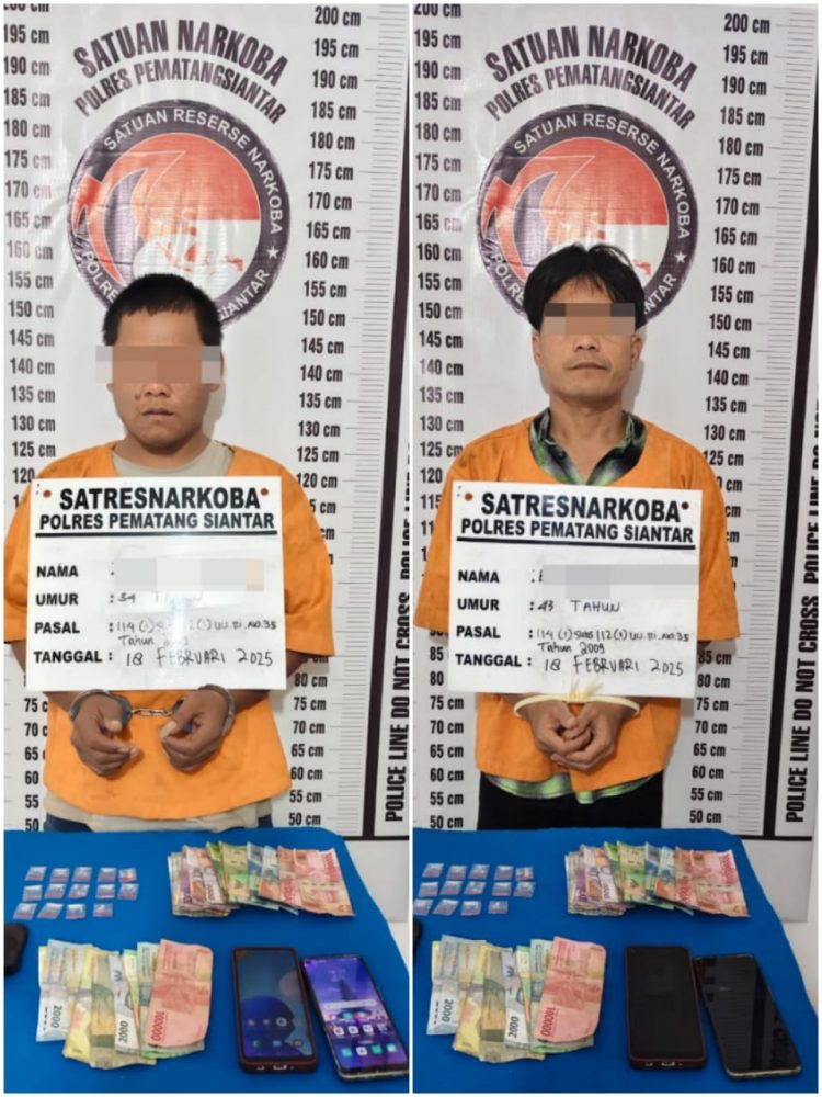 Foto kedua tersangka dan barang bukti yang diamankan Polres Pematangsiantar.