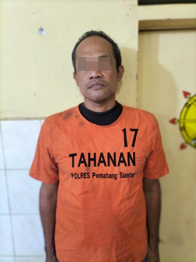 Unit Jatanras Polres Pematangsiantar melakukan penahanan terhadap seorang pelaku pencurian dengan kekerasan (Curat) berinisial DAT alias Doni (45).,