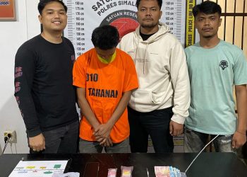 Foto pelaku dan barang bukti yang diamankan Sat Narkoba Polres Simalungun.