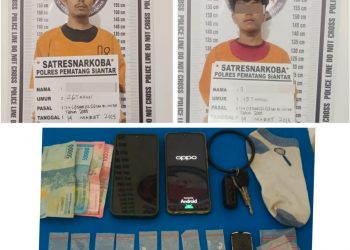 Foto kedua tersangka dan barang bukti yang diamankan Satuan Reserse Narkoba Polres Pematangsiantar.