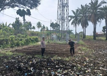 Bhabinkamtibmas Kelurahan Nagapitu, Aipda S. Ambaria, melaksanakan sambang kepada warga binaan, Bapak Edi yang manfaatkan ladangnya untuk tanam tanaman bergizi yang terletak di Jalan Asrama, Kelurahan Nagapitu, Kecamatan Siantar Martoba, Kota Pematangsiantar, pada Senin (9/6/2025) siang.