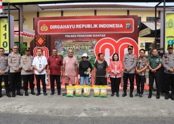 Polres Pematangsiantar launching gerakan pangan murah Polri, di Mako Polres Pematangsiantar, pada Kamis (14/8/2025) pagi.