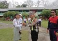 Sat Lantas Polres Pematangsiantar menghadiri pelantikan Patroli Keamanan Sekolah (PKS) siswa SMP, SMA dan SMK Yayasan Perguruan (YP) Teladan, Jl. Singosari, pada Minggu (14/9/2025) siang.