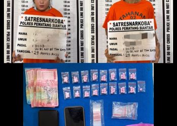 Foto kedua tersangka dan barang bukti yang diamankan Satuan Reserse Narkoba Polres Pematangsiantar.